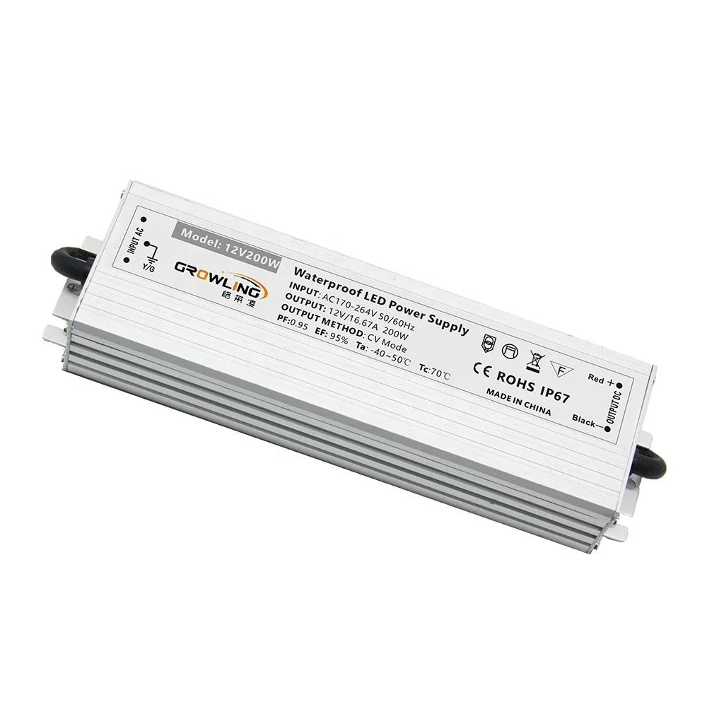Newest high quality ac dc led driver 24v neon transformer 200 watt ip67 waterproof selv led power supply 12v 200w