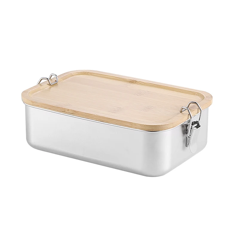 850ml portable bento lunch box Stainless Steel food container with Bamboo Cover Lid for fresh preservation