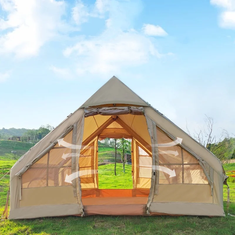 6.3 square meter integrated outdoor rainproof and warm camping inflatable tent