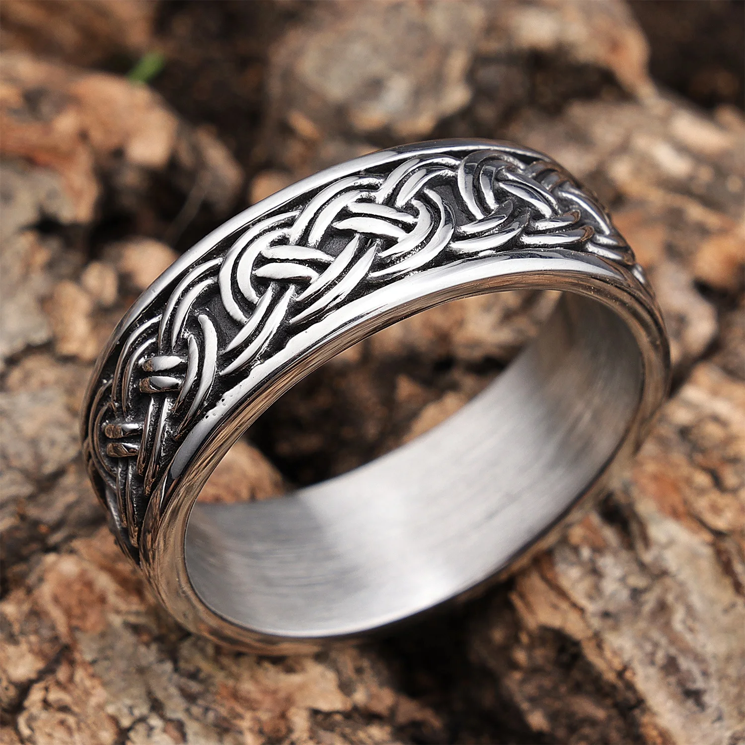 Ready to ship wholesale vikings vintage silver stainless steel irish wedding celtic knot band rings for men women size 7-13