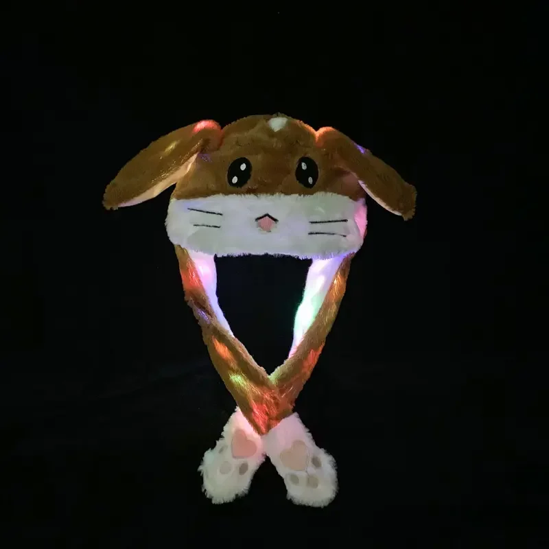 Hot Sale Glowing Rabbit Hat Plush Luminous Light LED Colorful Animal Hat Moving Ear Hat Control Ear Beating Gift for Kids