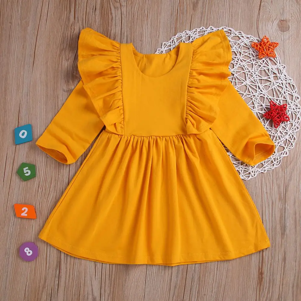 Wholesale fall new design children ruffle clothes girls solid 100% cotton baby girls dresses