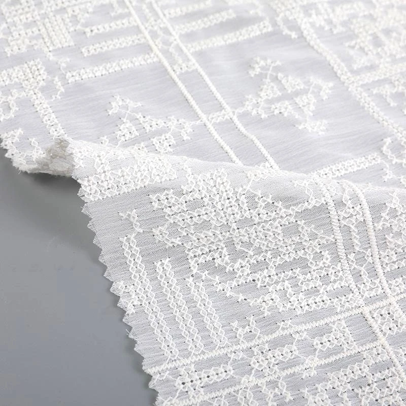 Breathable plant design customized 100% cotton chiffon embroidery fabric for wedding gown