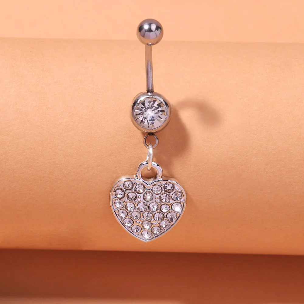 Hot Selling Fashion Heart Shaped Zircon Navel Ring Personality Body Piercing Stud Button Nail