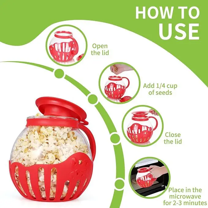 2,25QT Microwave Micro-Pop Popcorn Popper Borosilicate Glass round microwave popcorn popper for microwave use hot air popcorn