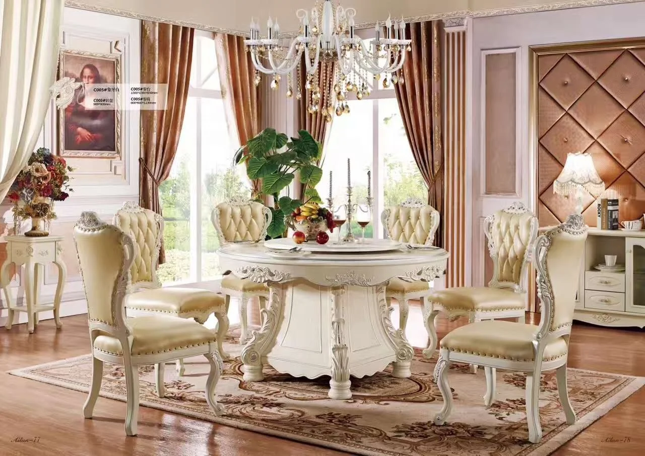 Luxury European Classical Carved Marble Circle Table by China Manufacturer for Antique Wood Hotel Restaurant Dinningroom Hall