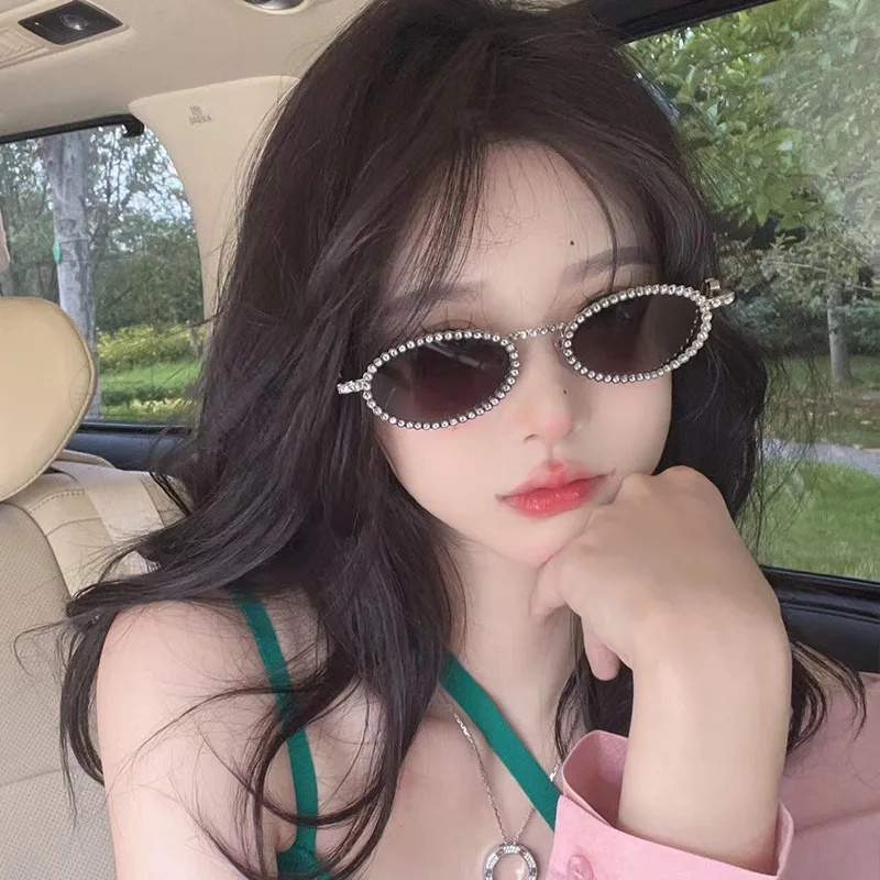 Full Diamond Oval Frame Sunglasses Spice Girls Photo Concave Shape Glasses With Diamond Sunglasses For Women