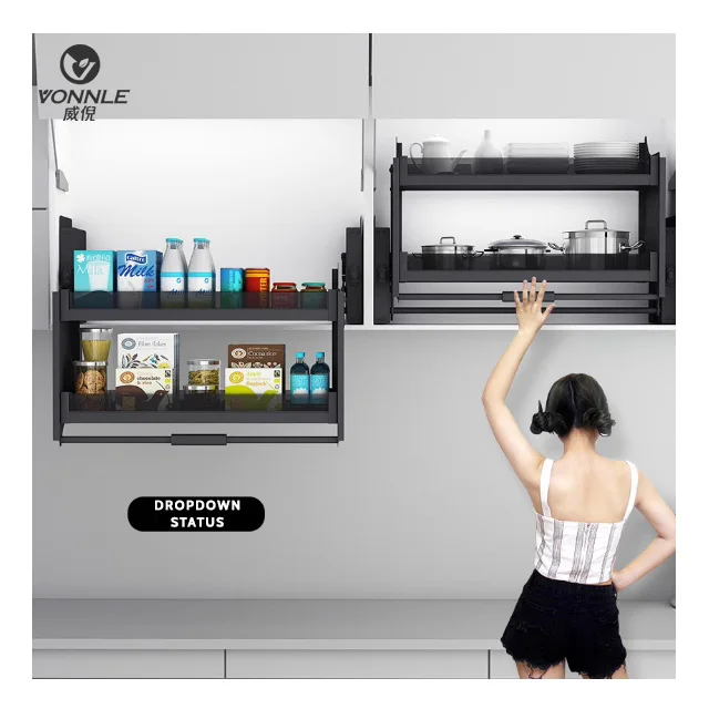 Kitchen 22 26 Inch Lift Basket Pull Down Shelves Cabinets Lift up Shelf System Hardware Pulldown Hydraulic Hidden Cabinet Lift