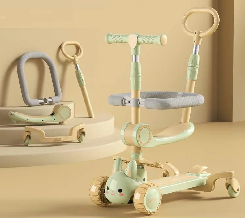 Wholesale 3-in-1 Plastic Kids Scooter for 2-7 Years Old Foldable with Flash Wheels for All Terrains