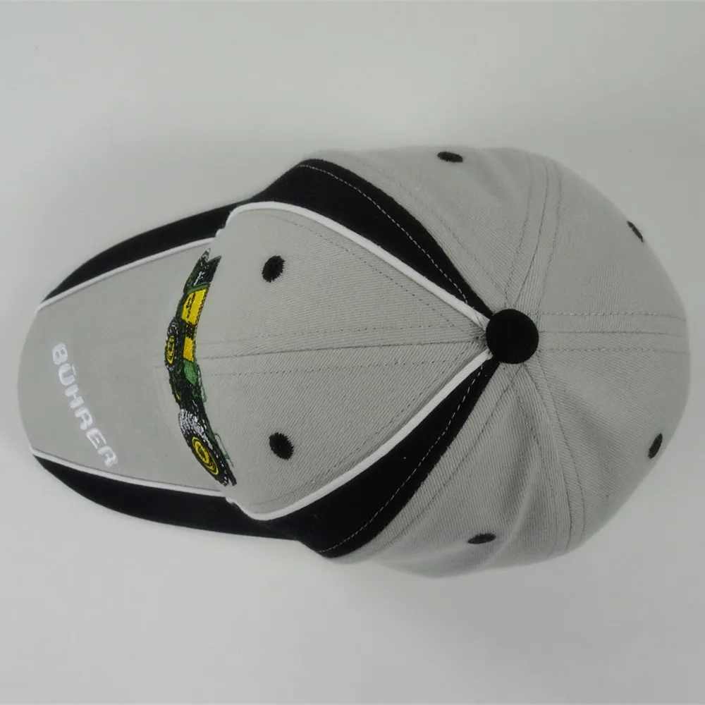 Curve Brim Baseball Cap Tractor Embroidery Brushed Cotton Promotion Cap with Piping