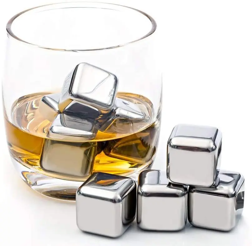 8PCS Whiskey Reusable Chilling Wine Stone Stainless Steel Ice Cubes with Tongs