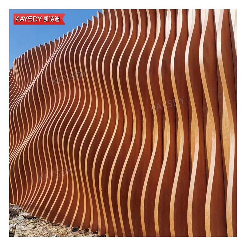 Metal Customized Arc Bending Twist Facade Cladding Used As Wall Panel In Wood Grain Color