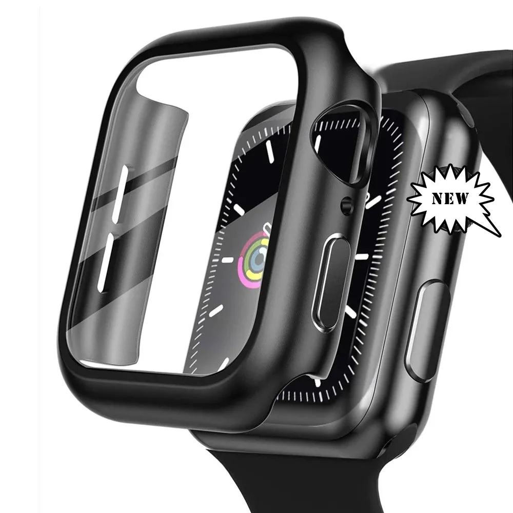 Full Screen Protector Watch Case For Apple Watch 44/42/45/41/T500 Thin Tempered Glass Cover For iWatch Series 7 6 SE