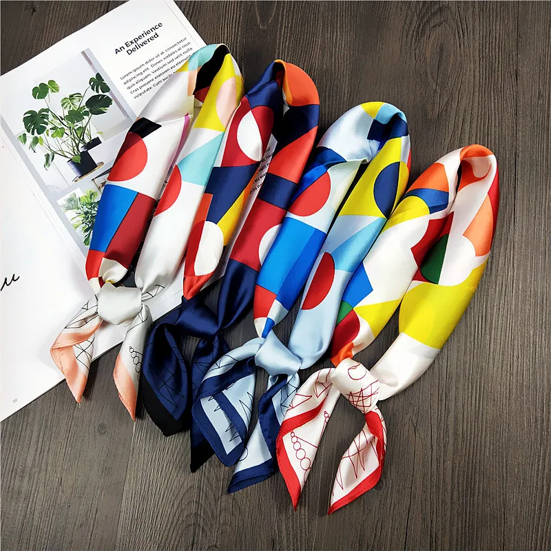 Luxury Twill Satin Foulard Silk Feeling Hair Head Scarf Custom Printing Designer Woman Scarves Style Colorful Square Scarf
