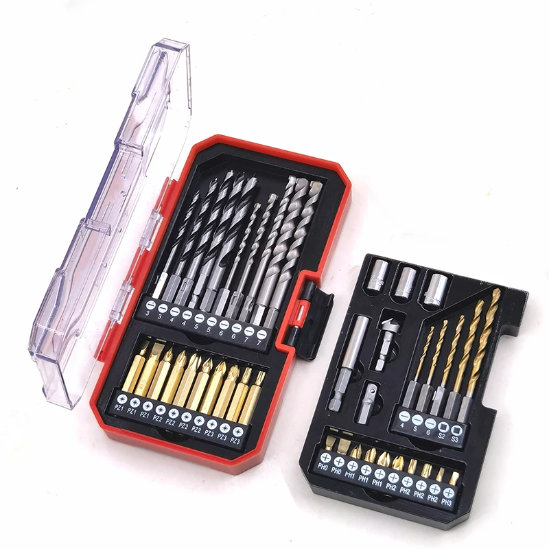 Customized Drills Bits Set HSS Twist Drill Bit Set with Small transparents Covered plastic box packaging