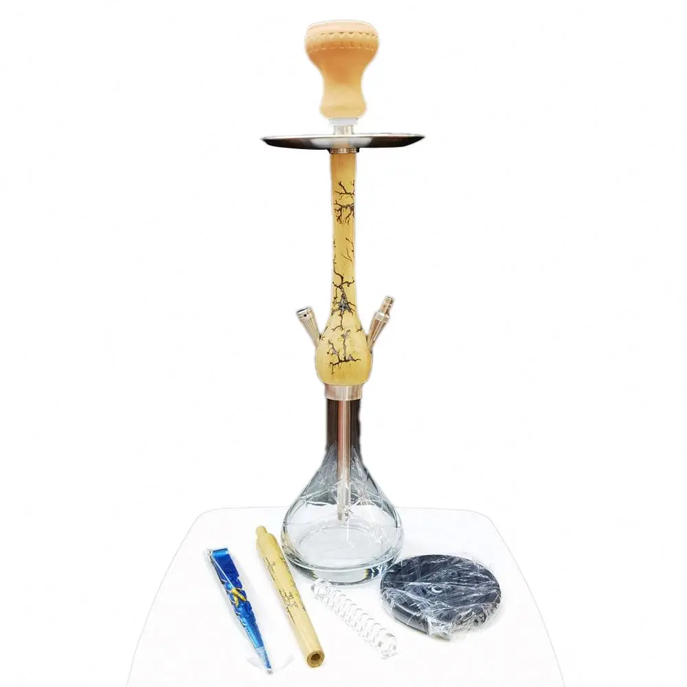 Best Quality Waterfall Smoke Luxury wood rod narghile big glass chicha base Russia Shisha Hookah