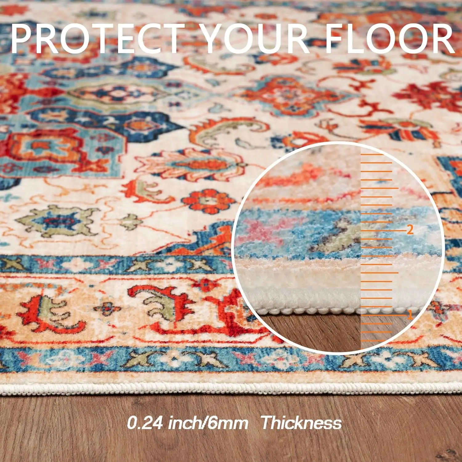 Luxury Vintage Design Multicolored Turkish Style Design  Living Room Laundry Room Indoor Mat Non Slip Machine Washable Rugs