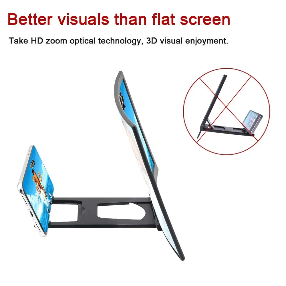 New 12 inch Desktop foldable screen amplifier , HD Video Holder Stand 3D Enlarged Curved Mobile Phone Screen Magnifier Amplifier