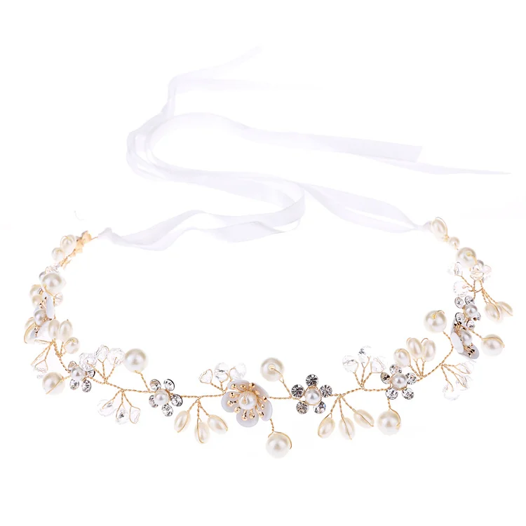 Women Adjustable Alloy Pearls Wedding Wreath Bridal Crown Headband Flower Garland Hairband
