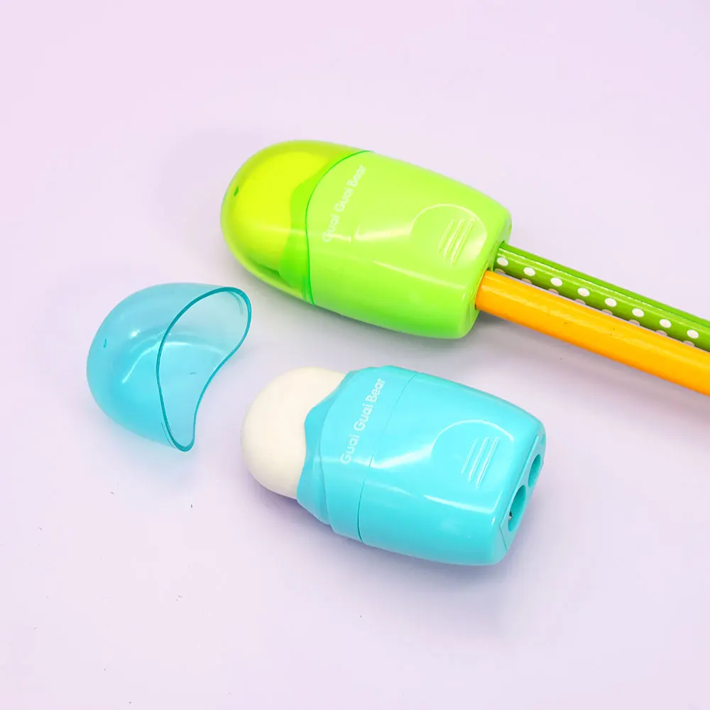 2024 new Oval shape eraser double hole pencil sharpener for children factory ABS environmental protection material stationery