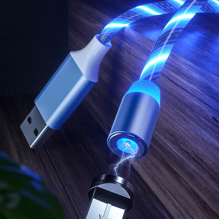 3 in 1 Magnetic Fast Charge LED Flowing Luminous Quick Connect 360 degree Visible Charger Cable For All Mobile Phones