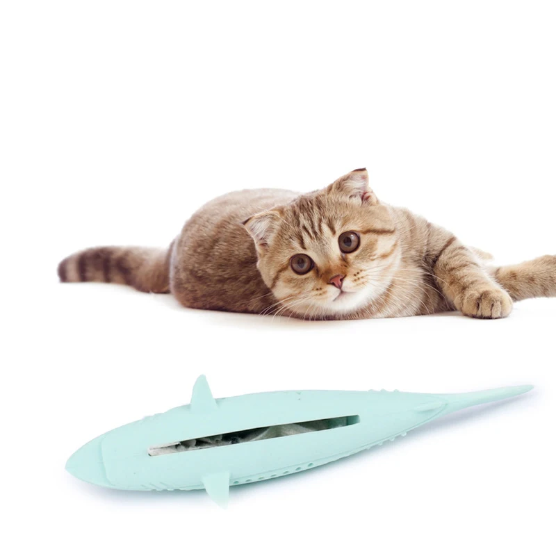 New-product Fashion Popular Trend Durable Silicon Filling Catnip Cat Grinding Fish Toy Pet Cat Chew Toy