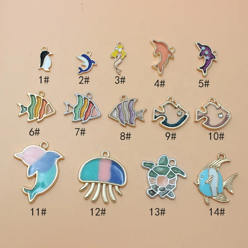 Enamel Marine Life Dolphins jellyfish turtles tropical fish Charm Pendant For Jewelry Making DIY Earring Findings Accessories