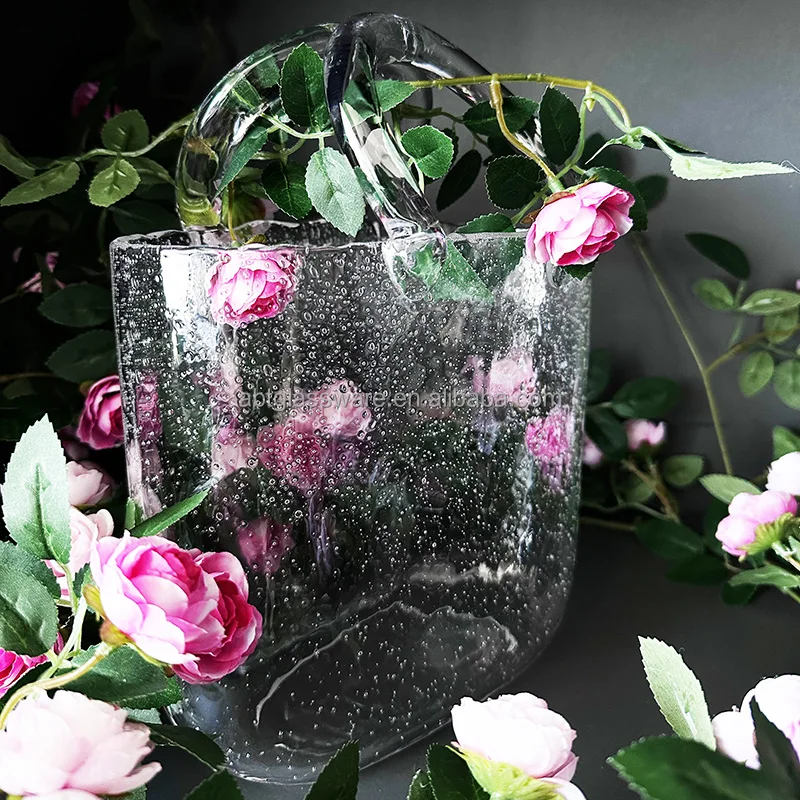 wholesale elegant hand blown crystal glass purse bag vase for dried and artificial flowers