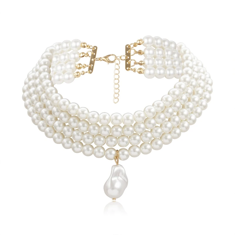 Stylish Elegant Multilayer Imitation Pearl Beaded Choker Necklace For Women