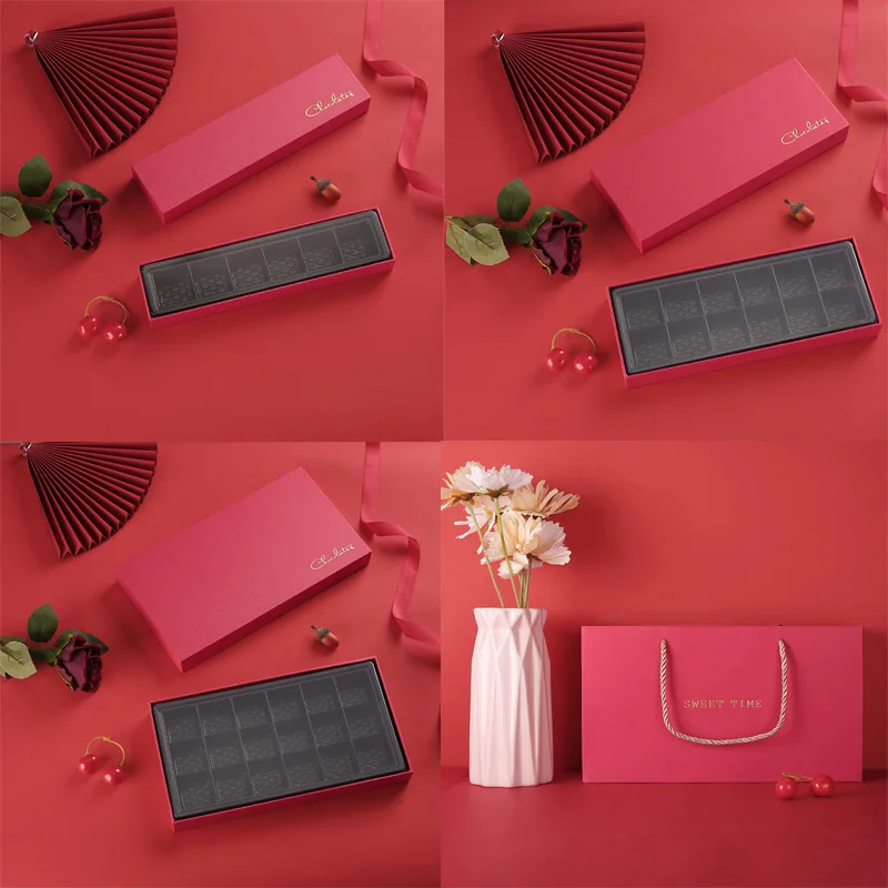 Custom Logo Eco-friendly Paper Food Dessert Bonbons Truffles Package Luxury Giveaway Chocolate Packaging Box with Plastic Tray