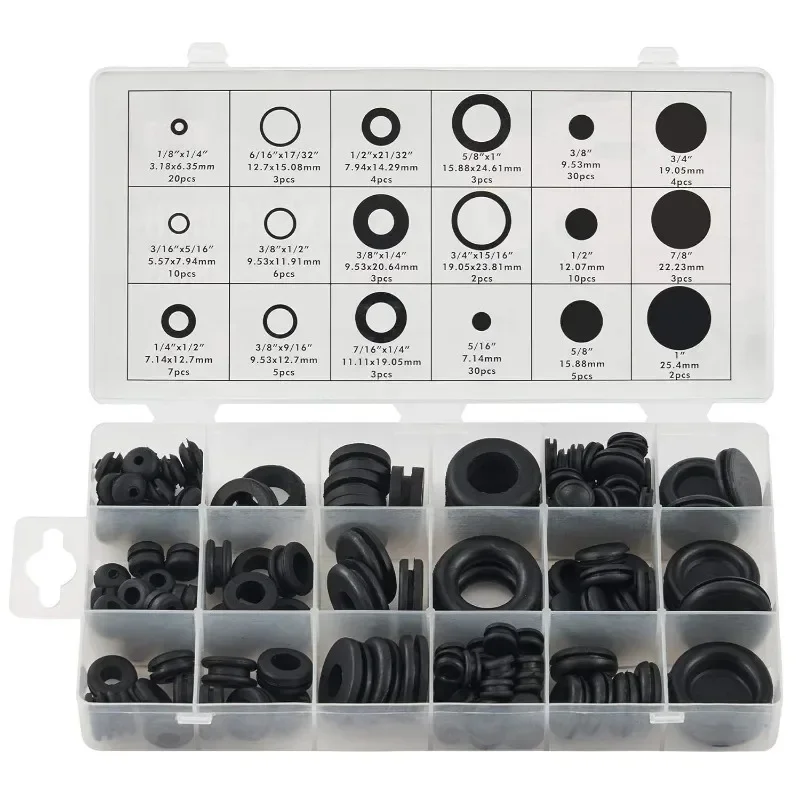 150Pcs Gasket Kit Black Rubber Washer Seals Grommets Set High Quality Spare Parts Wiring Cable Single Sided Protective coil
