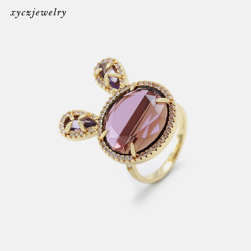 beautiful rabbit glass ring jewelry gold women rabbit ring