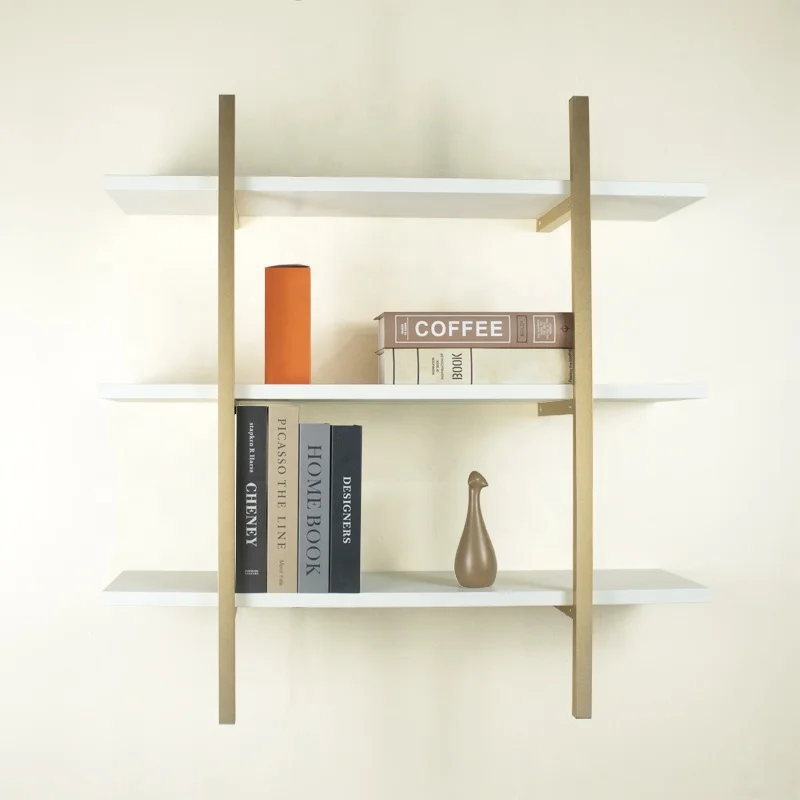 Modern design floating wall shelves gold metal book hanging shelf for home decor