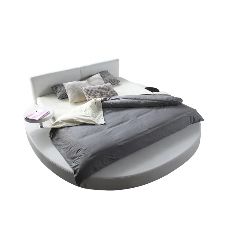 Modern Antique Design PU/Genuine Leather Round Queen Bed In White Color