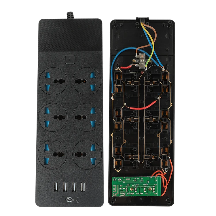 Multi-function power strip 16A high-power power socket UK plug with 3 USB 2m extension cord wiring board