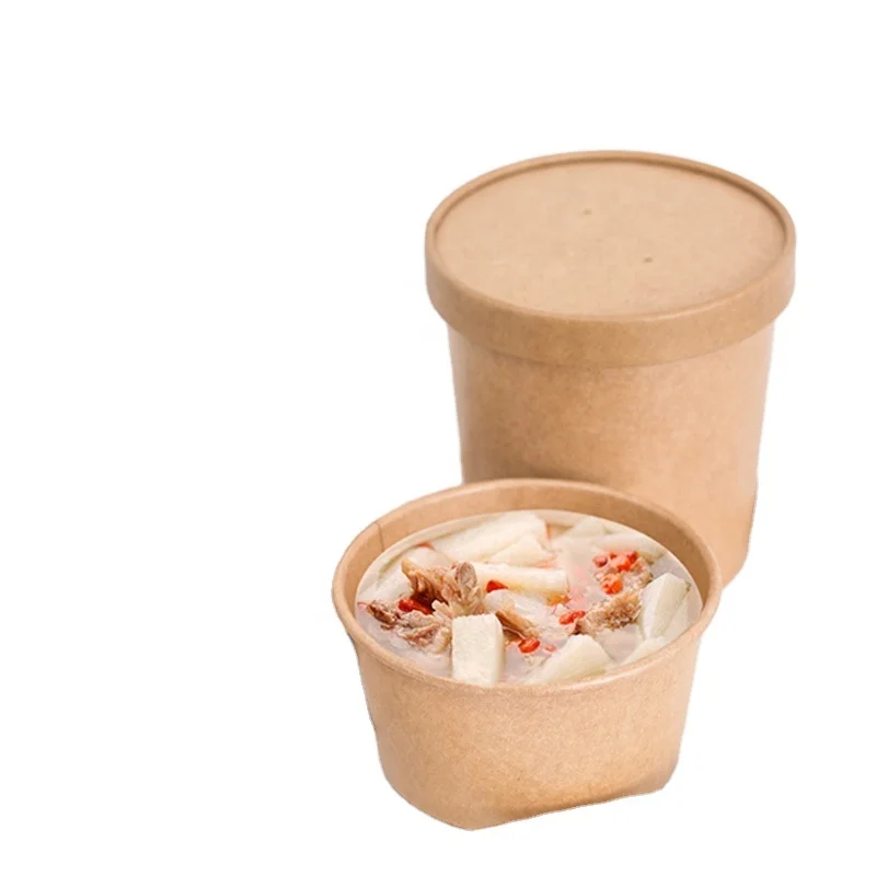 
780ml custom printed disposable take out paper food container kraft paper cup salad soup ice cream cup with lid 