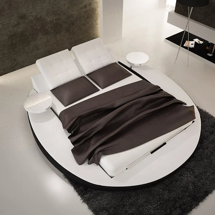 Modern bedroom furniture set for villa luxury design wooden bed round shape genuine leather big size bed set