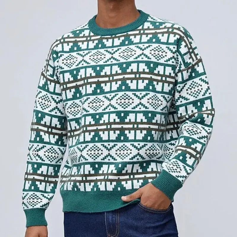 Custom logo jacquard sweater crew neck acrylic pullover autumn knit sweater for men