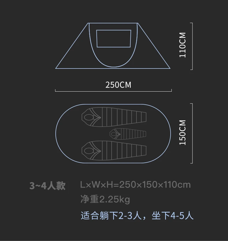 Kommot Pop Up Tent for Camping 3/4 Person Easy Setup Beach Tent Ventilated Mesh Windows Waterproof Sun Shelter