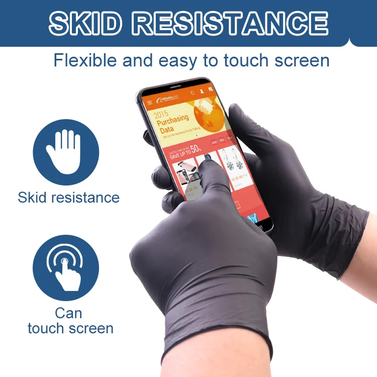 XINGYU CE 4Mil 5Mil 6Mil  Disposable Nitrile  Glove Black Work  Examination   Powder Free Disposable Nitrile Gloves