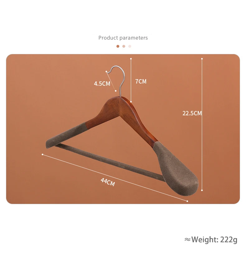 Wholesale Natural Color Widen Top Clothes Suit Solid Wood Hangers with Flocking Bottom Pant Hanger for Garment Store