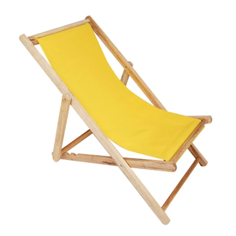Outdoor Folding Solid Oxford Canvas Chair Recliner Portable Lunch Break Wooden Lounge Beach Chair