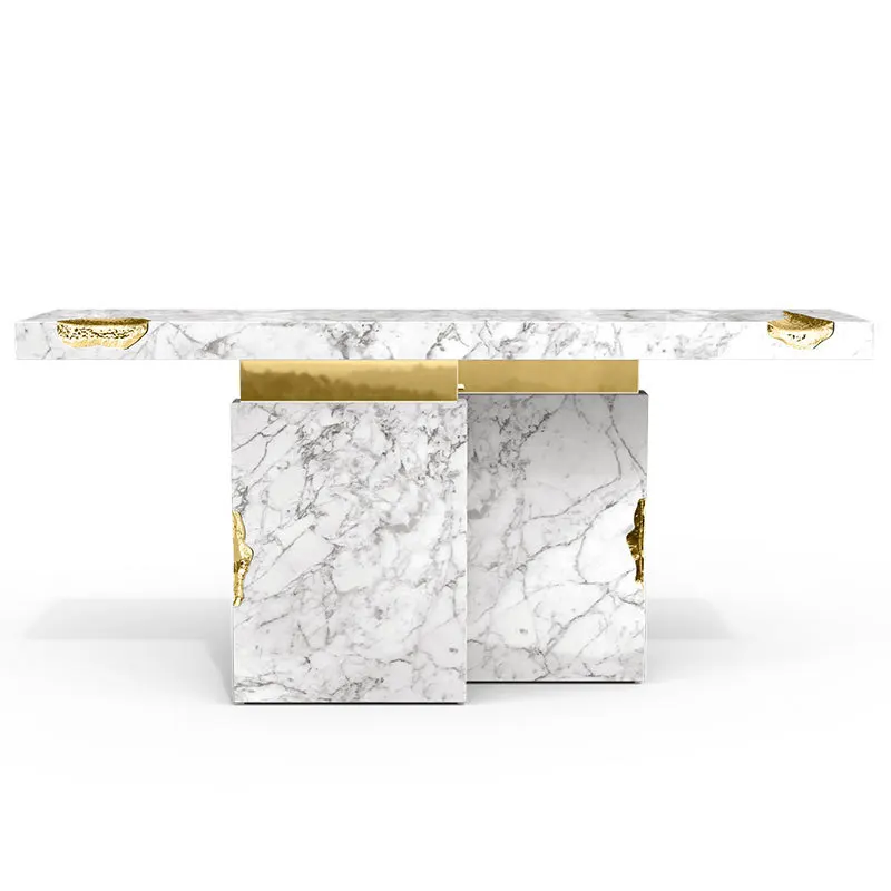 Bocadolobo Luxury White Natural Empire Marble Console Table Modern Design for Entry Villa Home Furniture
