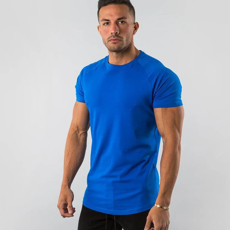 Premium Quality 95 Cotton 5 Spandex Curved Hem Sports T Shirt Mens Streetwear Bodybuilding Fitness Muscle Slim Fitted T Shirt