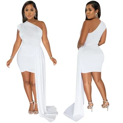 X5877 Foma 2022 summer one shoulder sexy night casual sleeveless elegant long ribbon mini dress