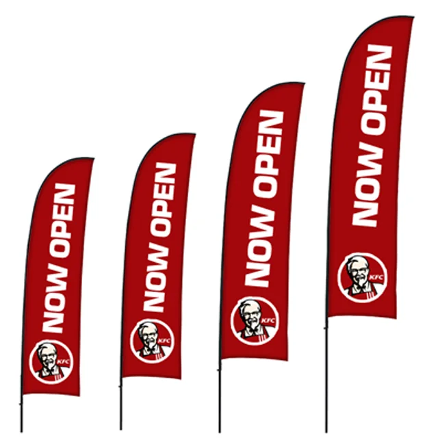 Custom printed flying teardrop banner feather blade bow outdoor shop front now open flag