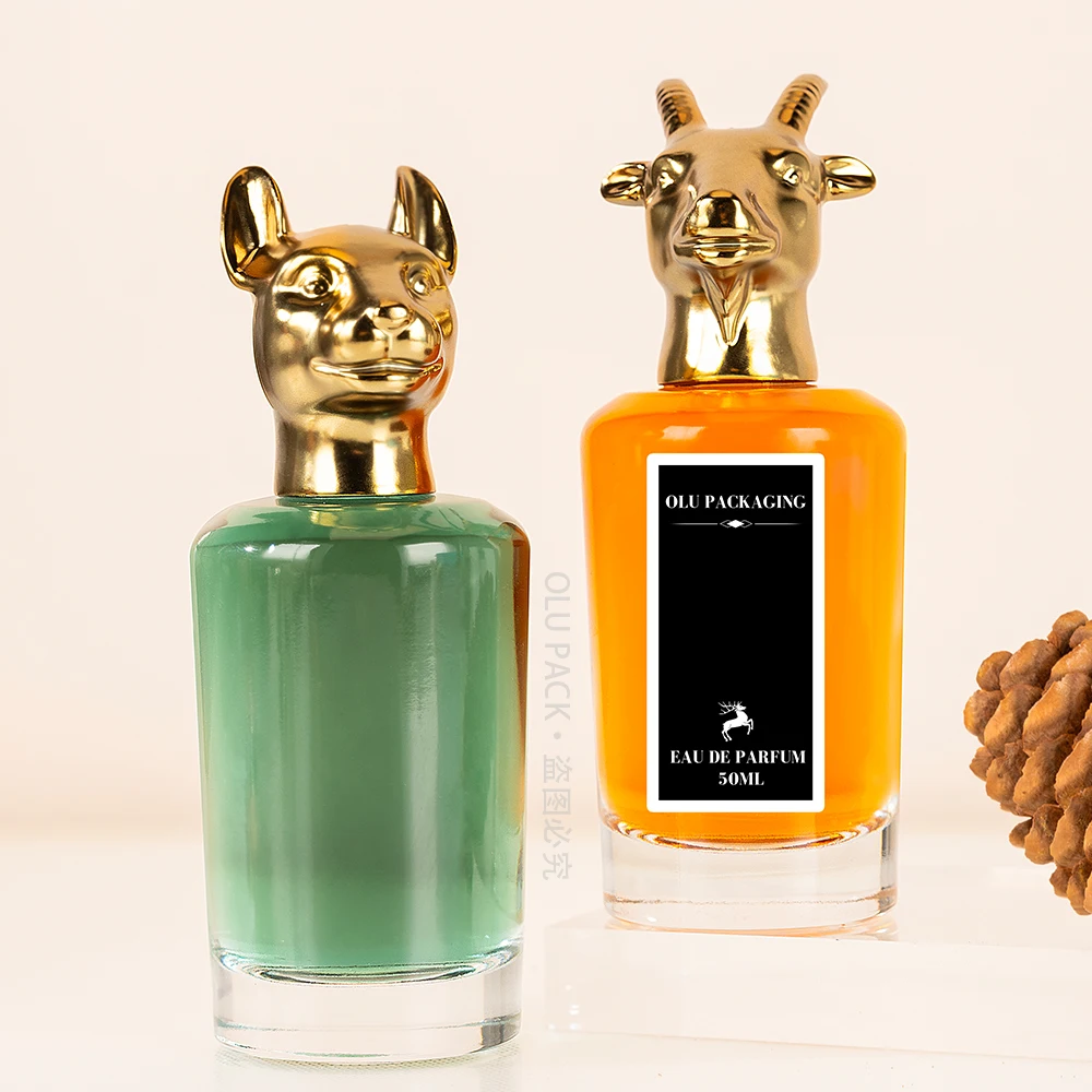For Sale 30ml 50ml 100ml Rounded Animal Head Lid Perfume Oil Fragrance Container Luxurious Perfume Bottle With Customised Label