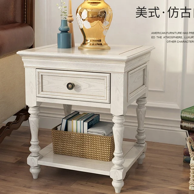 france white wood coffee side table modern	with 1 drawer and 1 shelf for living room