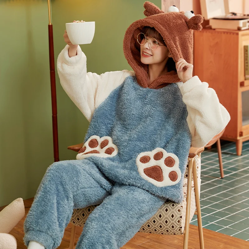 Factory Wholesale christmas cartoon pyjama flannel pajamas sets pajamas for women winter