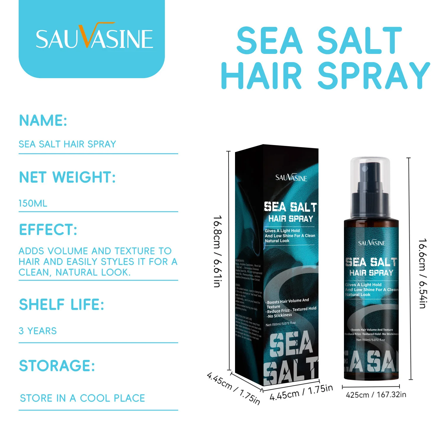 Hot Selling Hair Spray Increase Hair Thickness Low Gloss Styling Sea Salt Hair Spray Sea Salt Spray